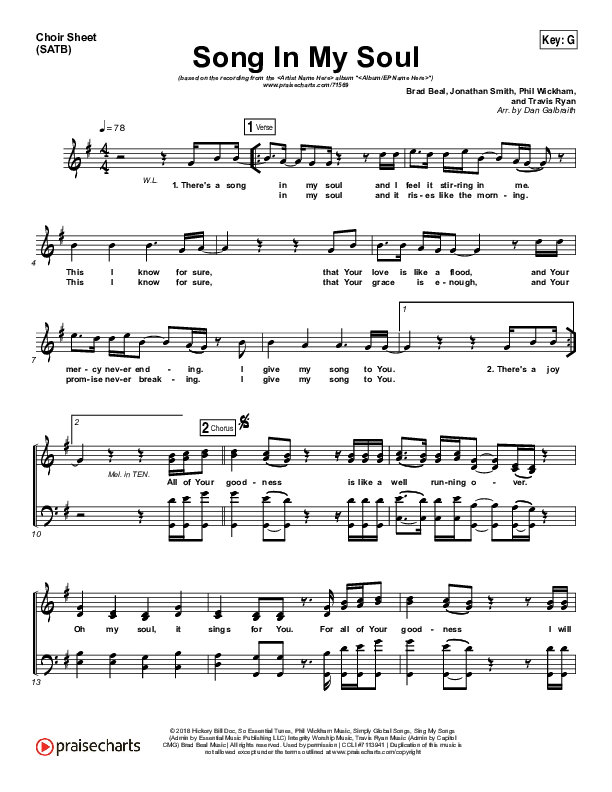 Song In My Soul Choir Sheet (SATB) (Phil Wickham)