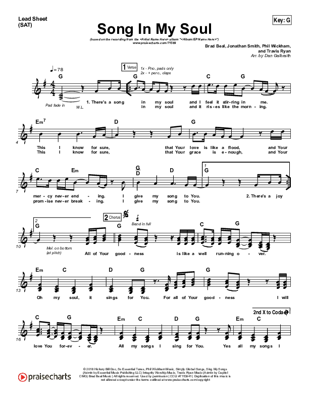 Song In My Soul Lead Sheet (SAT) (Phil Wickham)
