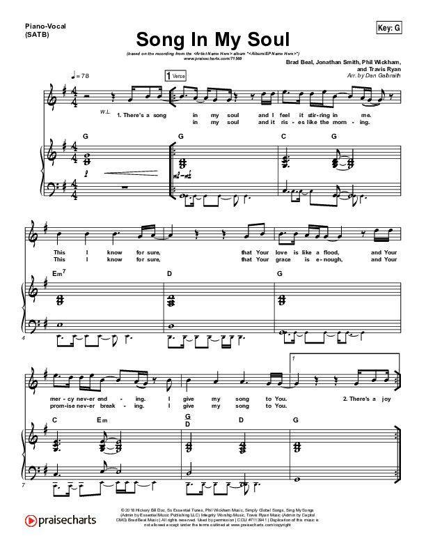 Song In My Soul Piano/Vocal (SATB) (Phil Wickham)
