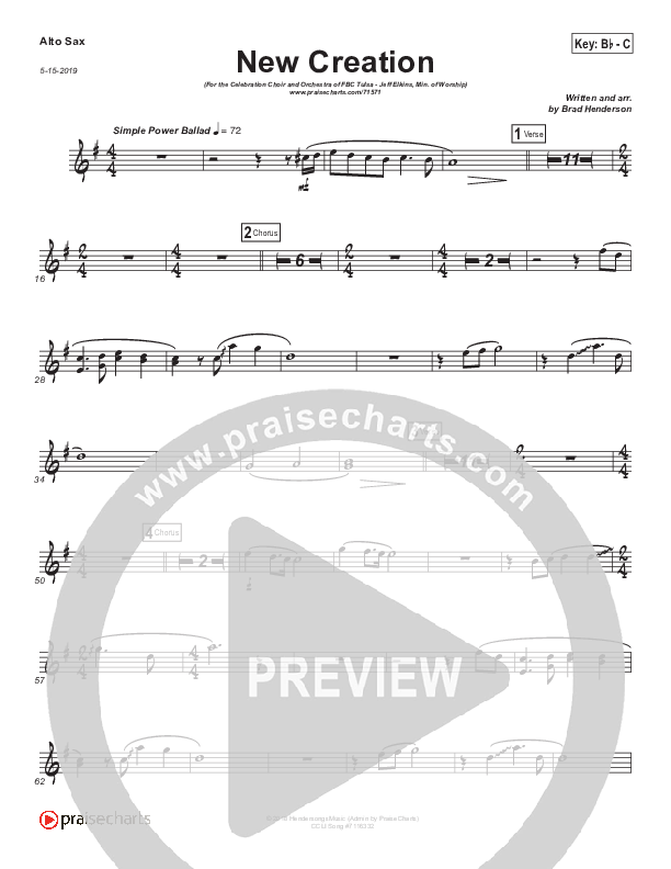 New Creation (Choral Anthem SATB) Alto Sax (Brad Henderson)