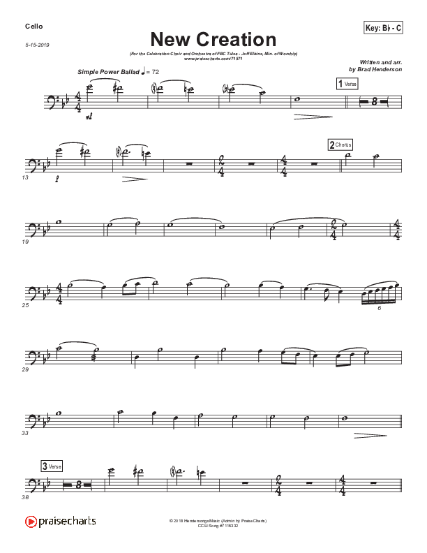 New Creation (Choral Anthem SATB) Cello (Brad Henderson)