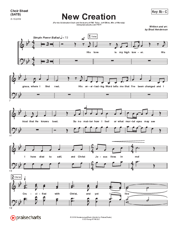 New Creation (Choral Anthem SATB) Choir Vocals (SATB) (Brad Henderson)