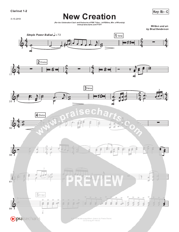 New Creation (Choral Anthem SATB) Clarinet 1/2 (Brad Henderson)