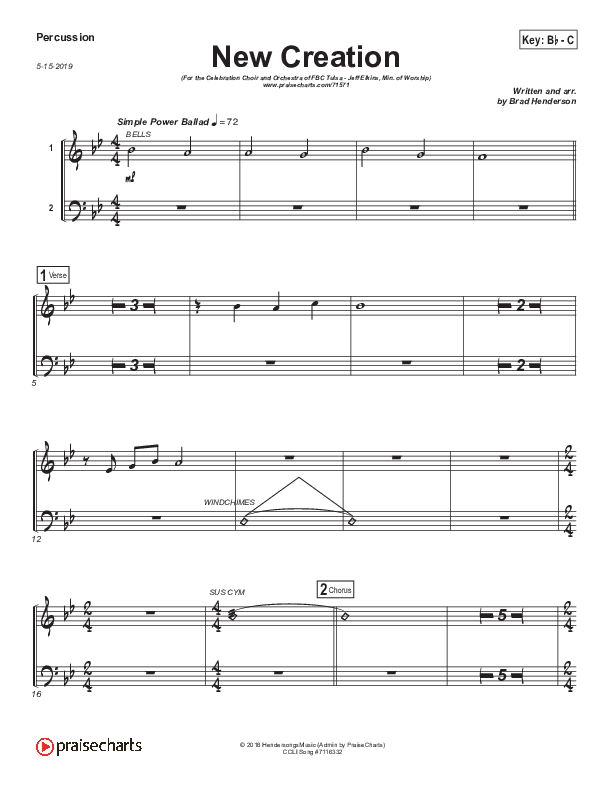 New Creation (Choral Anthem SATB) Percussion (Brad Henderson)