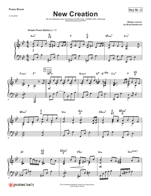 New Creation (Choral Anthem SATB) Piano Sheet (Brad Henderson)