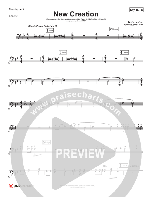 New Creation (Choral Anthem SATB) Trombone 3 (Brad Henderson)