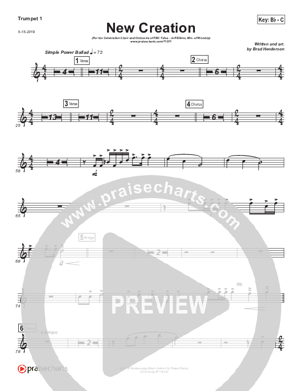 New Creation (Choral Anthem SATB) Trumpet 1 (Brad Henderson)