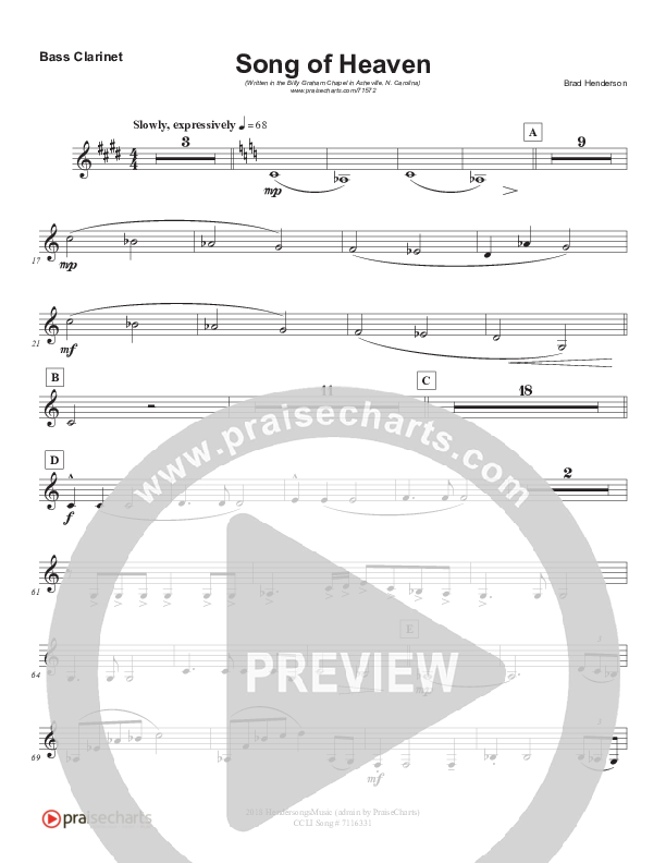 Song Of Heaven (Choral Anthem SATB) Bass Clarinet (Brad Henderson)