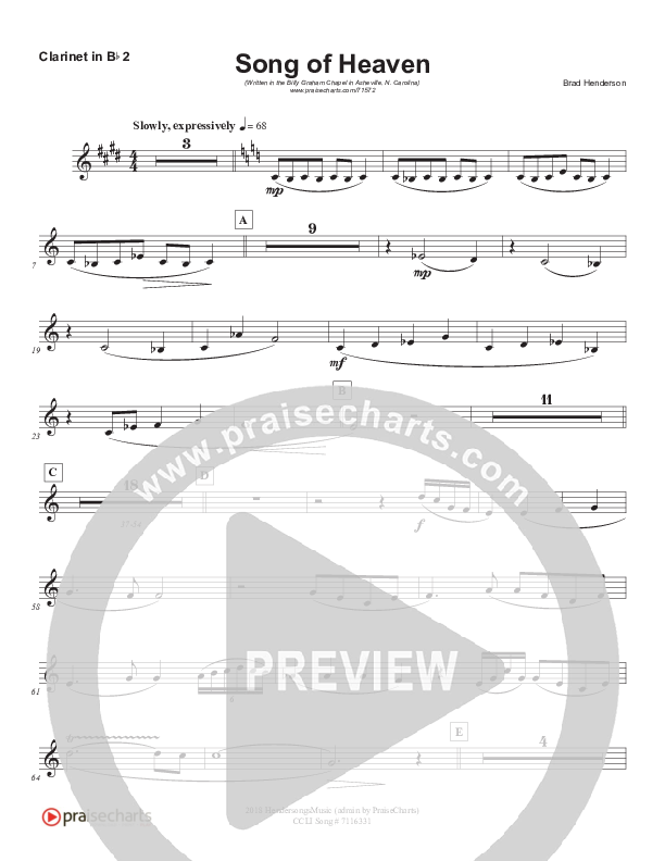 Song Of Heaven (Choral Anthem SATB) Clarinet (Brad Henderson)