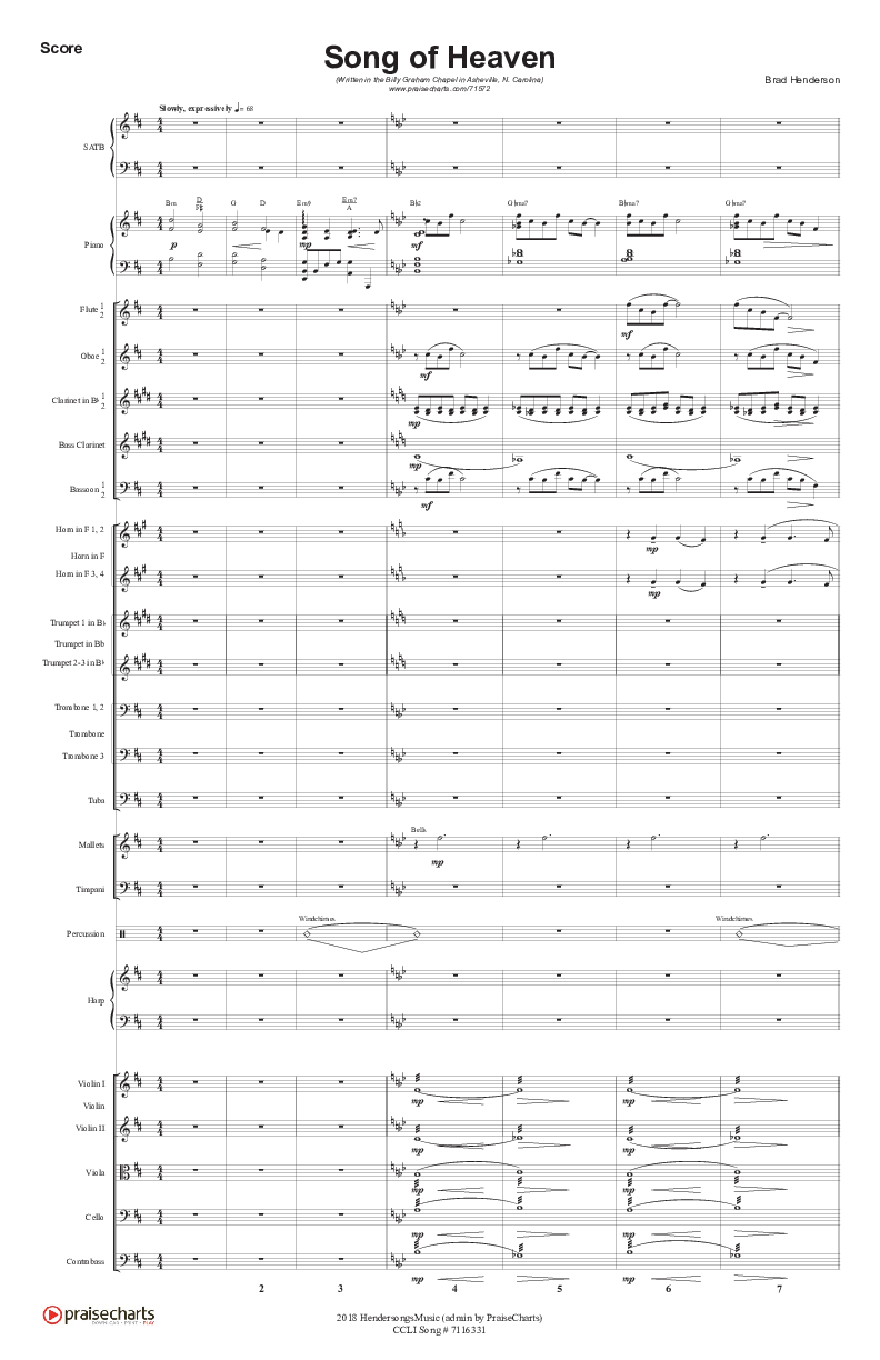 Song Of Heaven (Choral Anthem SATB) Conductor's Score (Brad Henderson)