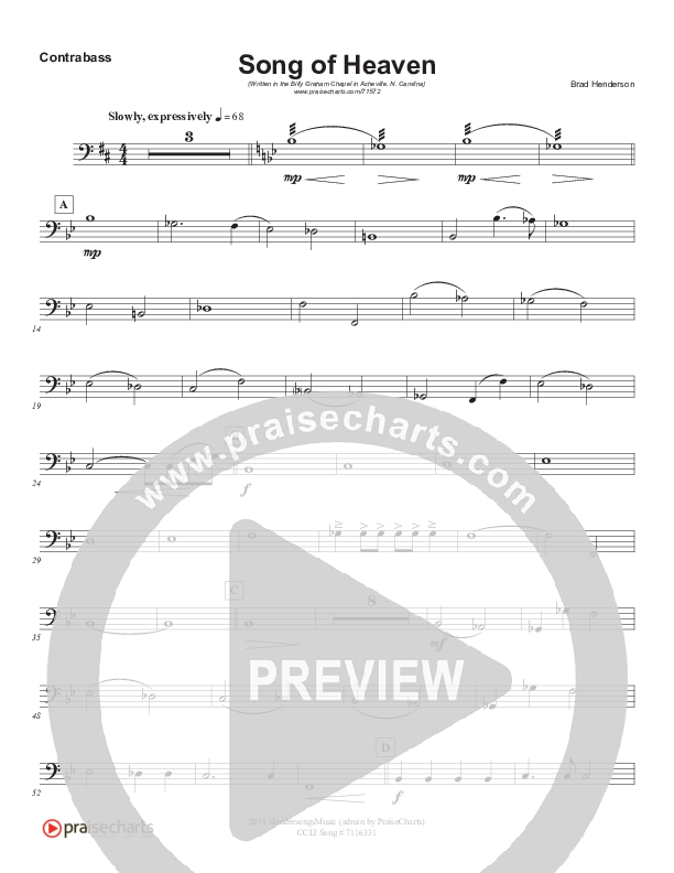 Song Of Heaven (Choral Anthem SATB) Contrabass (Brad Henderson)