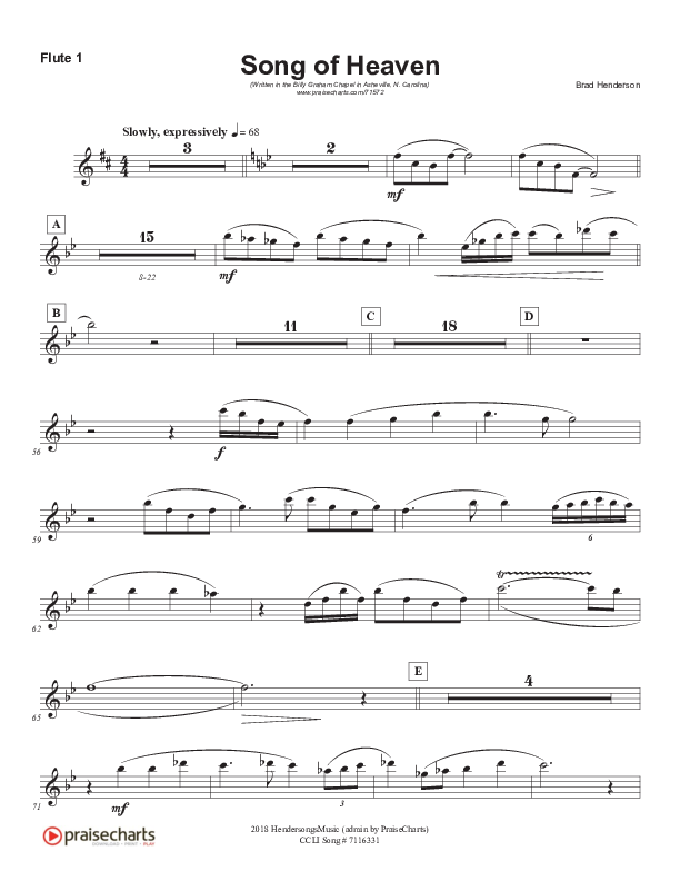 Song Of Heaven (Choral Anthem SATB) Flute 1/2 (Brad Henderson)