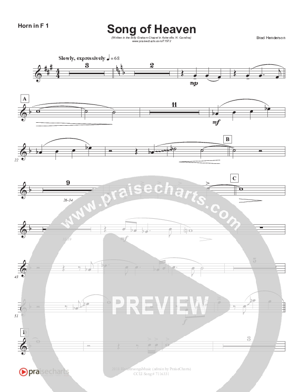 Song Of Heaven (Choral Anthem SATB) French Horn 1 (Brad Henderson)