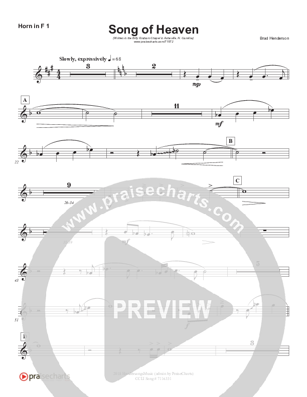 Song Of Heaven (Choral Anthem SATB) French Horn 1 (Brad Henderson)