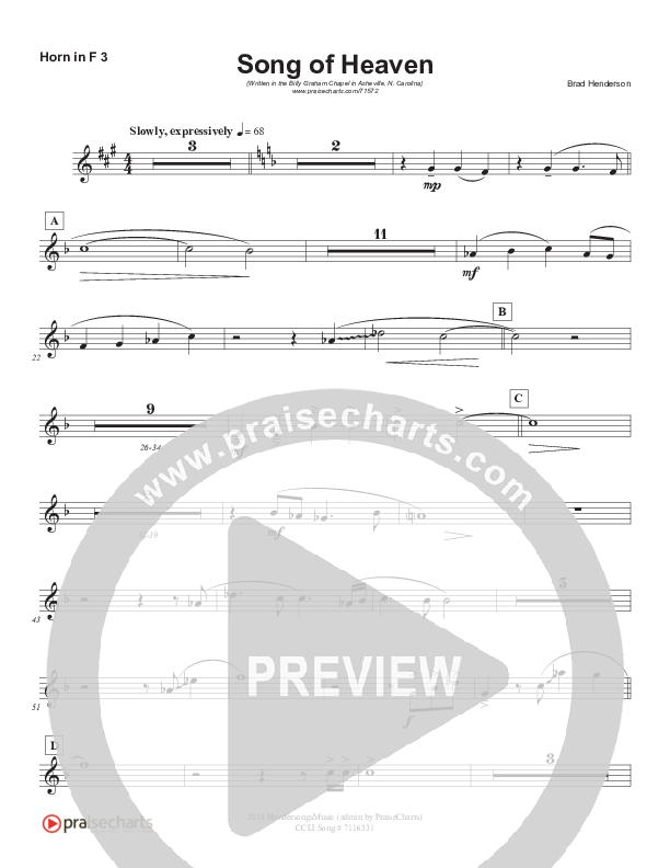 Song Of Heaven (Choral Anthem SATB) French Horn 3 (Brad Henderson)