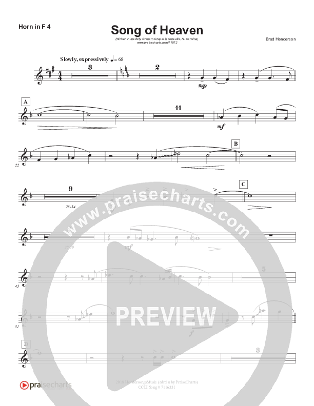 Song Of Heaven (Choral Anthem SATB) French Horn (Brad Henderson)