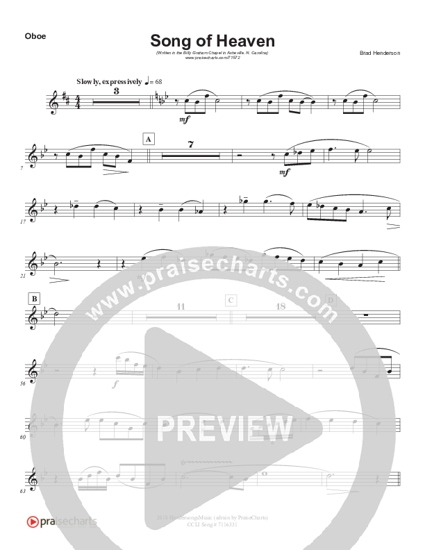 Song Of Heaven (Choral Anthem SATB) Oboe (Brad Henderson)