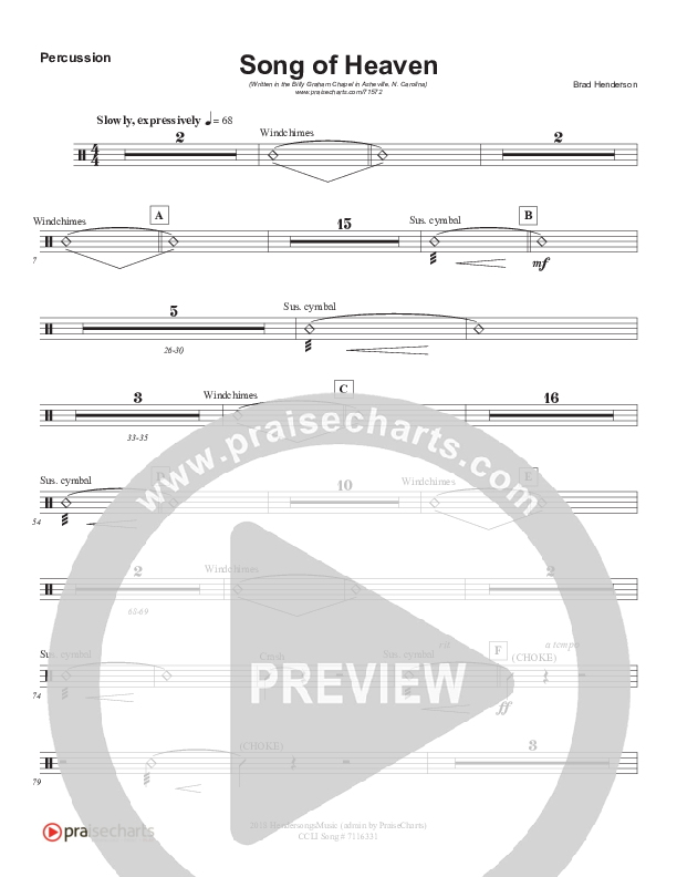 Song Of Heaven (Choral Anthem SATB) Percussion (Brad Henderson)