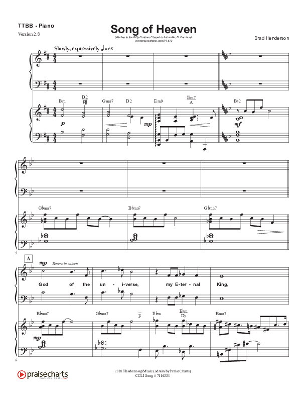 Song Of Heaven (Choral Anthem SATB) Piano/Vocal (Brad Henderson)