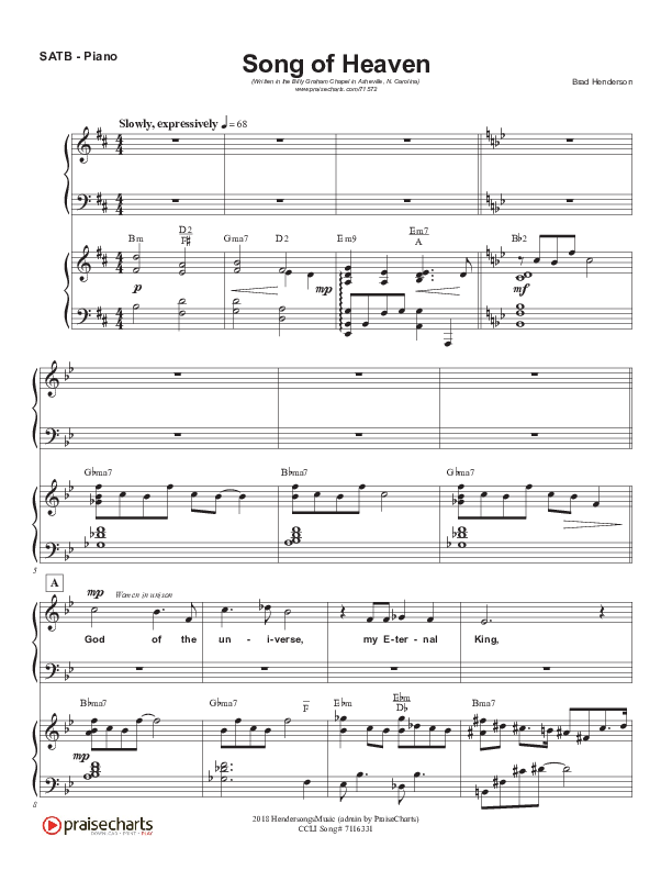 Song Of Heaven (Choral Anthem SATB) Piano/Vocal (SATB) (Brad Henderson)