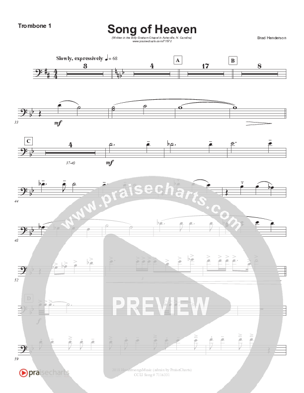 Song Of Heaven (Choral Anthem SATB) Trombone 1 (Brad Henderson)