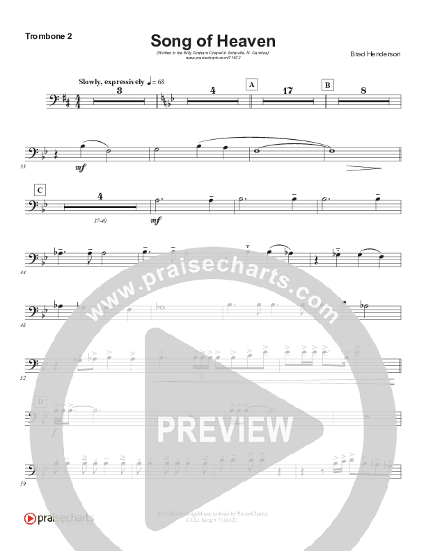 Song Of Heaven (Choral Anthem SATB) Trombone 2 (Brad Henderson)