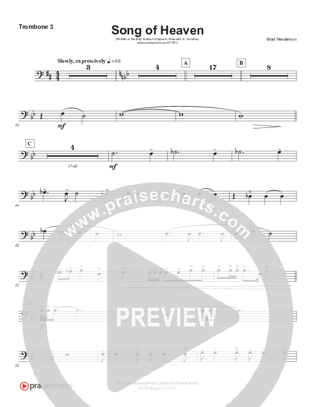 Song Of Heaven (Choral Anthem SATB) Trombone 3 (Brad Henderson)