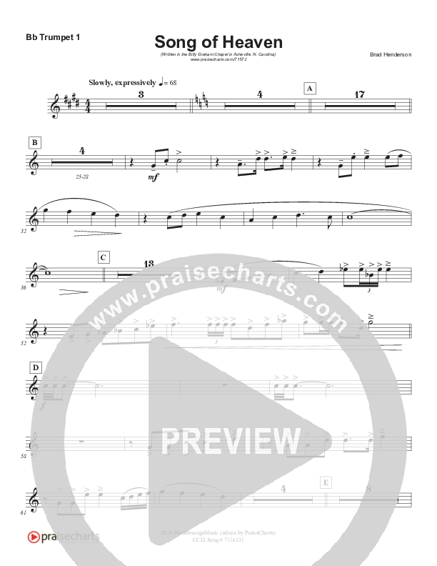 Song Of Heaven (Choral Anthem SATB) Trumpet 1 (Brad Henderson)