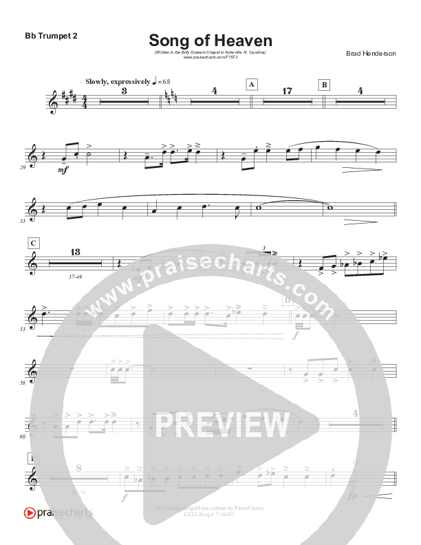 Song Of Heaven (Choral Anthem SATB) Trumpet 2 (Brad Henderson)