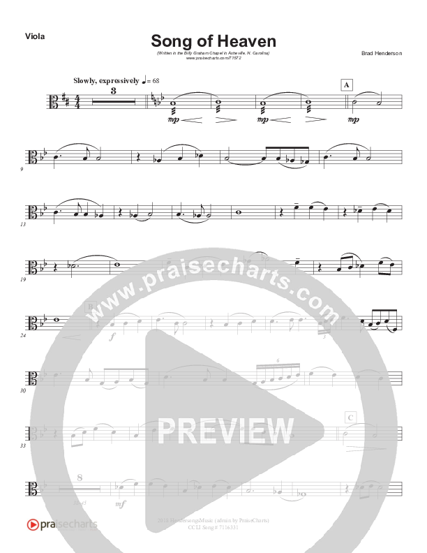 Song Of Heaven (Choral Anthem SATB) Viola (Brad Henderson)
