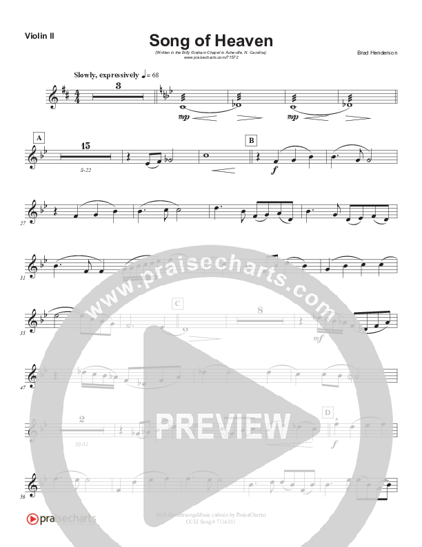 Song Of Heaven (Choral Anthem SATB) Violin 2 (Brad Henderson)
