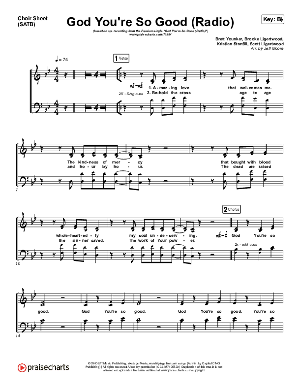 God You're So Good (Radio) Choir Sheet (SATB) (Passion / Melodie Malone / Kristian Stanfill)