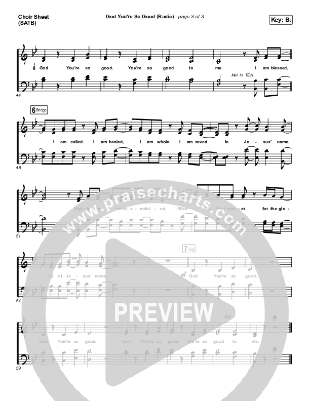 God You're So Good (Radio) Choir Sheet (SATB) (Passion / Melodie Malone / Kristian Stanfill)