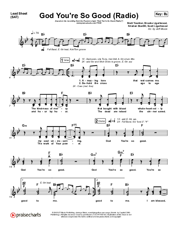 God You're So Good (Radio) Lead Sheet (SAT) (Passion / Melodie Malone / Kristian Stanfill)