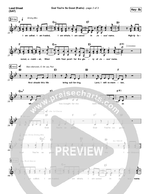 God You're So Good (Radio) Lead Sheet (SAT) (Passion / Melodie Malone / Kristian Stanfill)
