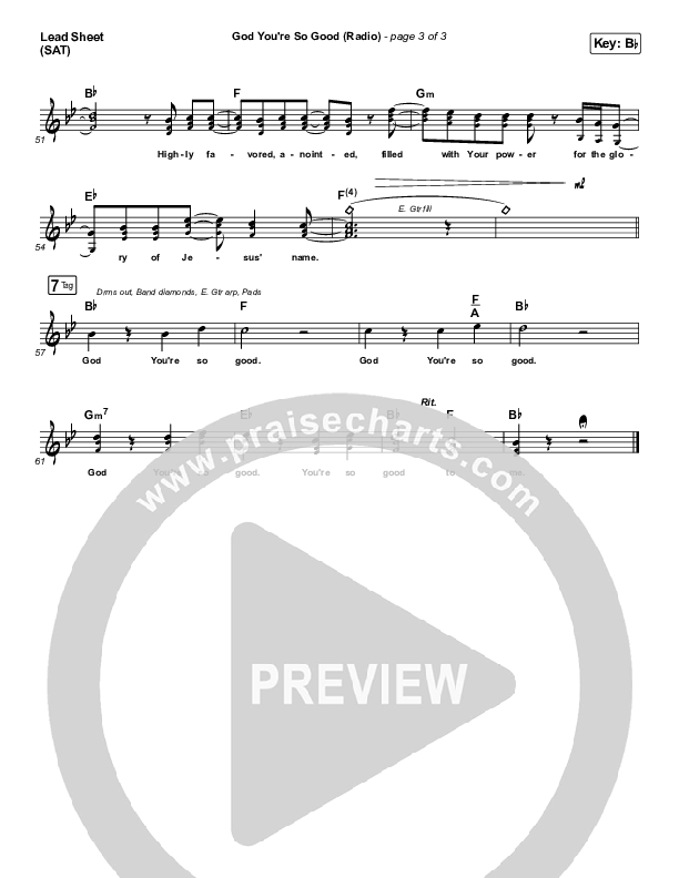 God You're So Good (Radio) Lead Sheet (SAT) (Passion / Melodie Malone / Kristian Stanfill)