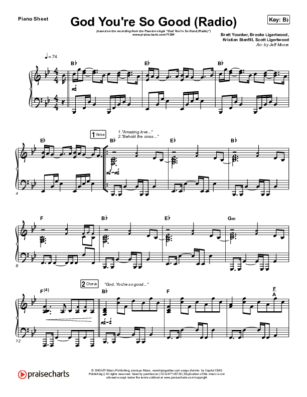 God You're So Good (Radio) Piano Sheet (Passion / Melodie Malone / Kristian Stanfill)