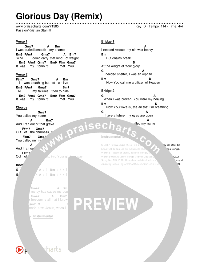 Glorious Day (Remix) Chords & Lyrics (Passion / Kristian Stanfill)