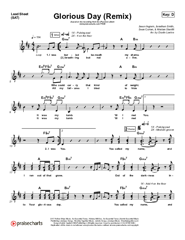 Glorious Day (Remix) Lead Sheet (SAT) (Passion / Kristian Stanfill)