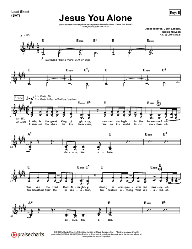 Jesus Only You Lead Sheet (Highlands Worship)