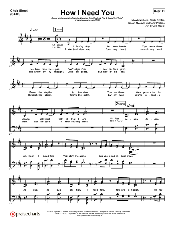 How I Need You Choir Vocals (SATB) (Highlands Worship)