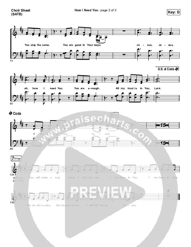 How I Need You Choir Sheet (SATB) (Highlands Worship)
