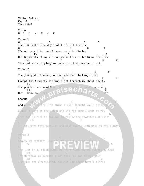 Goliath Chords & Lyrics (Joshua Leventhal)