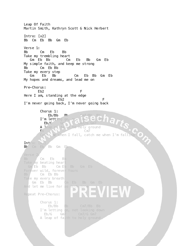 Leap Of Faith Chords & Lyrics (Martin Smith / Holly Roe)