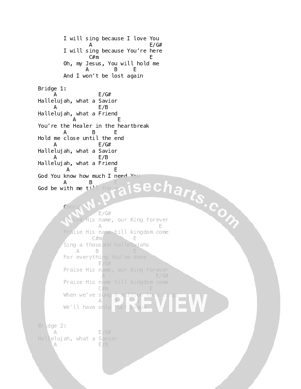 I Will Sing Chord Chart (Martin Smith)