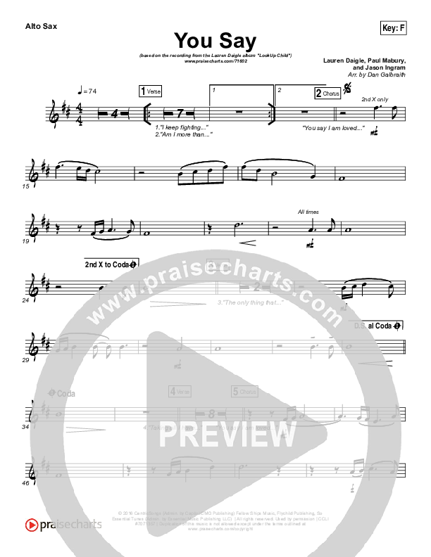 You Say Alto Sax (Lauren Daigle)