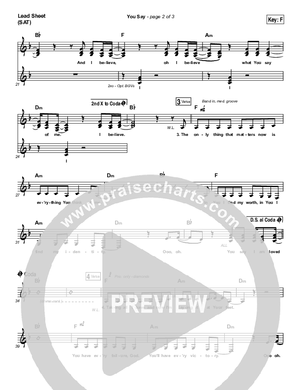 You Say Lead Sheet (SAT) (Lauren Daigle)