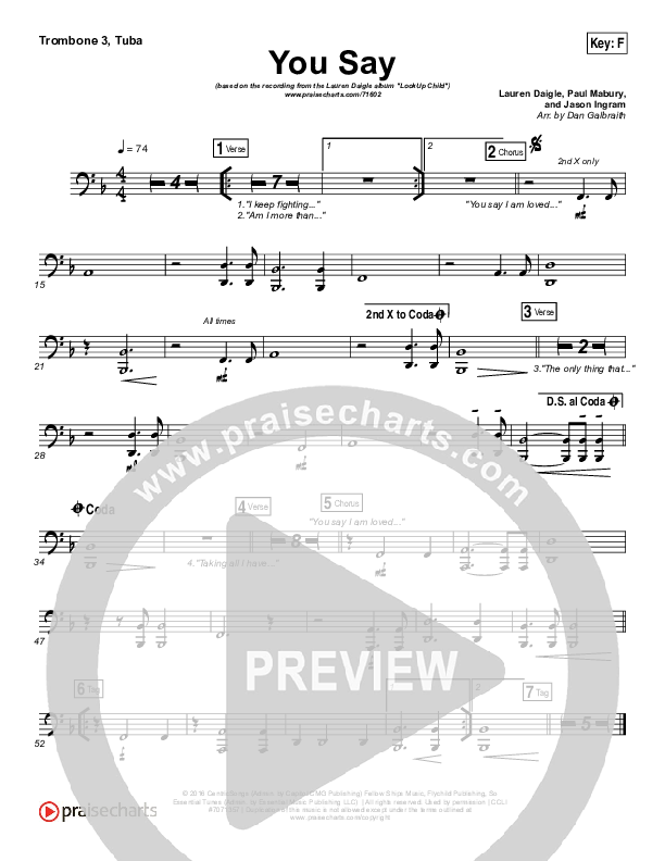 You Say Trombone 3/Tuba (Lauren Daigle)