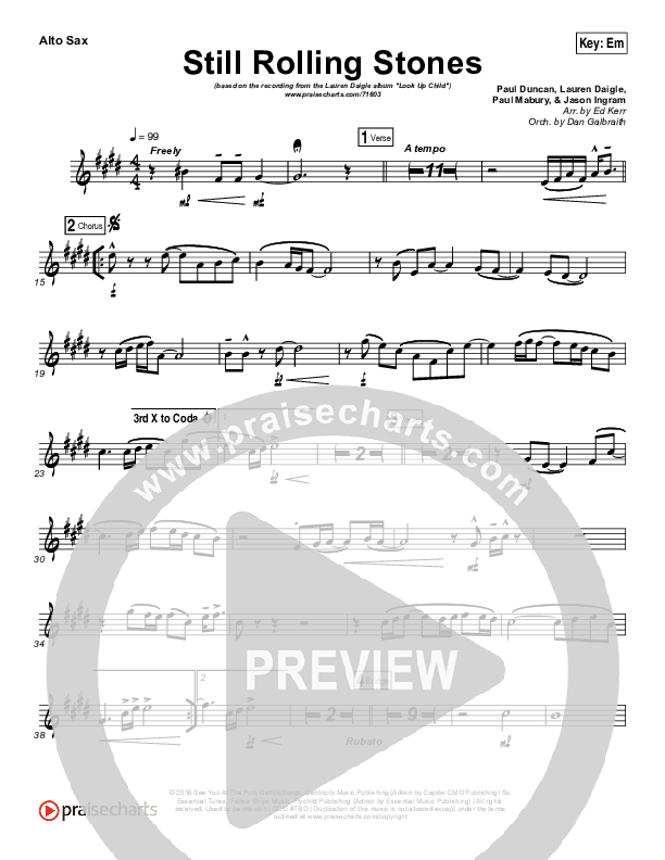 Still Rolling Stones Alto Sax (Lauren Daigle)