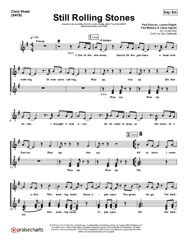 Still Rolling Stones Choir Sheet (SATB) (Lauren Daigle)